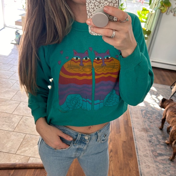 Vintage Laurel Burch feline friends made in USA 80s crewneck size medium - Picture 3 of 12